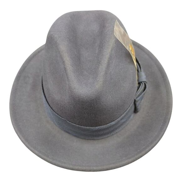 MEN'S MONTIQUE NAVY WOOL FELT HAT WITH MATCHING GROSGRAIN RIBBON FEDORA. H2480. - Picture 4 of 7